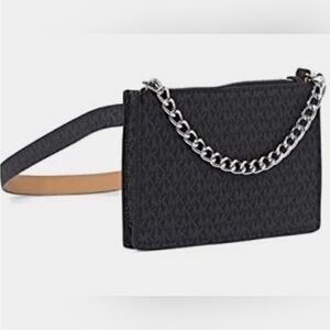 Michael Kors MK Fanny Pack Belt With Pull Chain Black/Grey, medium belt NWT